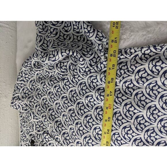 Talbots White Blue Linen Half-Button Long Sleeve Blouse Shirt Top Sz M Medium‎ - Picture 7 of 10